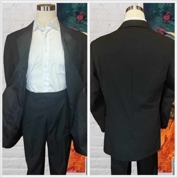 Vtg Neil Allyn Mens 46XL 40x32 Black Tuxedo 2-Piece Set Tux Black Tie - Picture 5 of 16